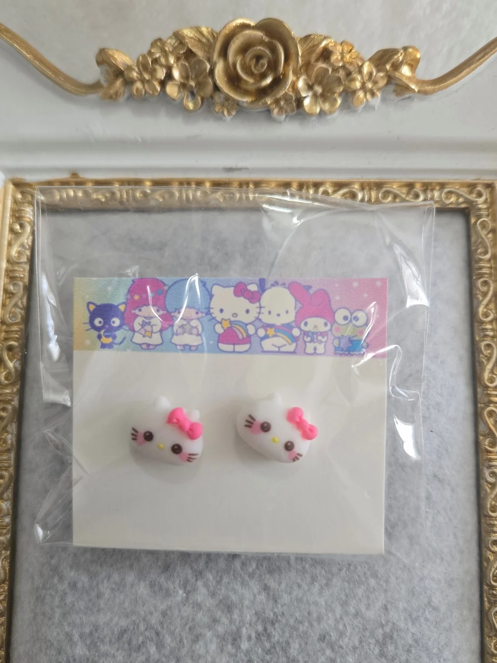 Hello Kitty Pink Bow Stud Earrings Set Jewelry Gift Hello Kitty Sticker